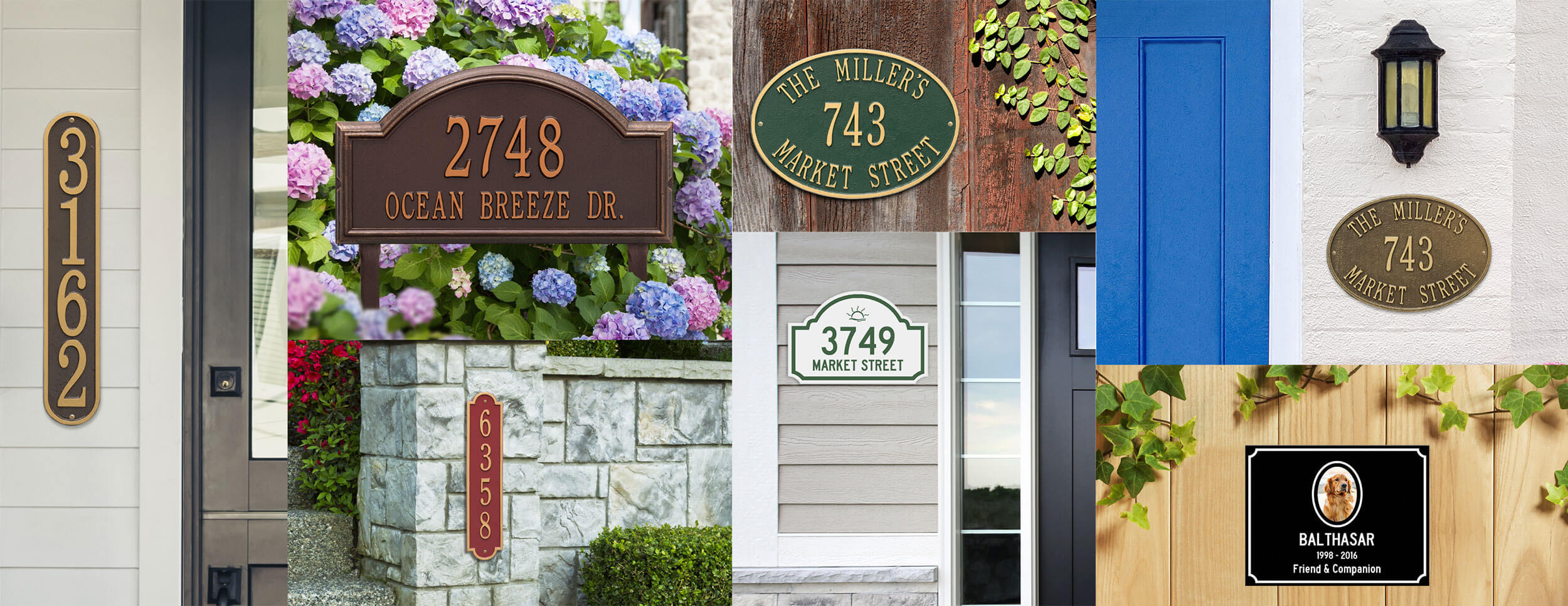 collage of metal plaques